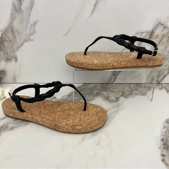 PAIGE Dawn T Strap Slingback Sandals in Black Leather Size 8.5