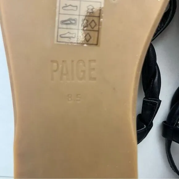 PAIGE Dawn T Strap Slingback Sandals in Black Leather Size 8.5