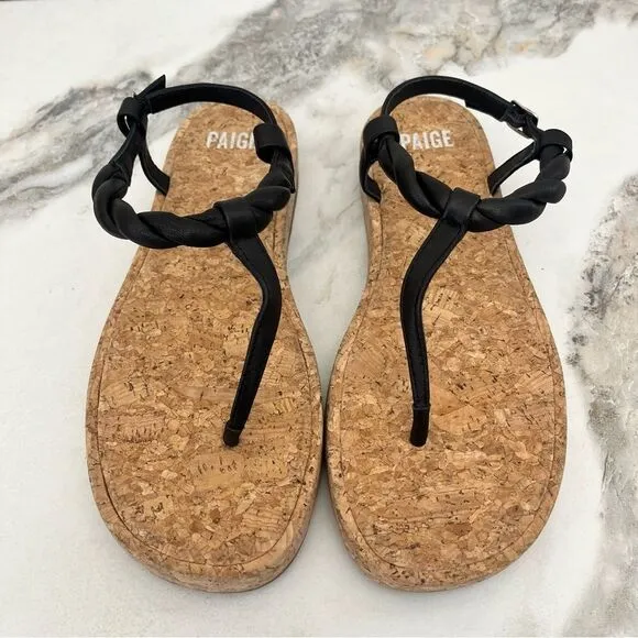 PAIGE Dawn T Strap Slingback Sandals in Black Leather Size 8.5