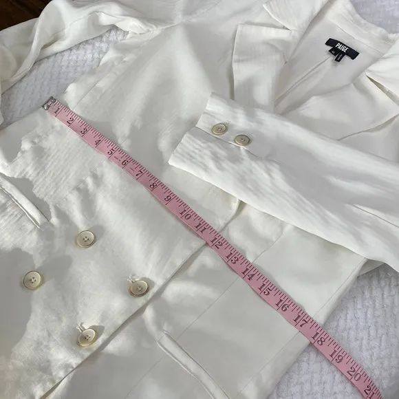 Paige Rosette Double Breasted White Pinstripe Power Blazer