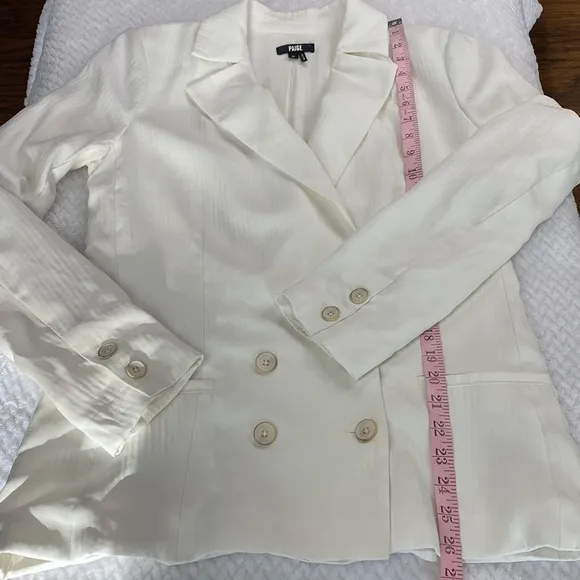 Paige Rosette Double Breasted White Pinstripe Power Blazer