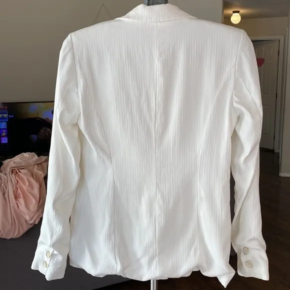 Paige Rosette Double Breasted White Pinstripe Power Blazer