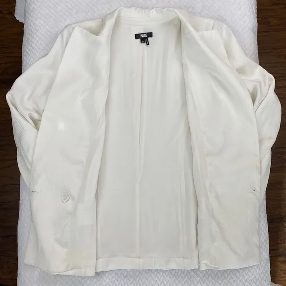 Paige Rosette Double Breasted White Pinstripe Power Blazer