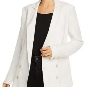 Paige Rosette Double Breasted White Pinstripe Power Blazer