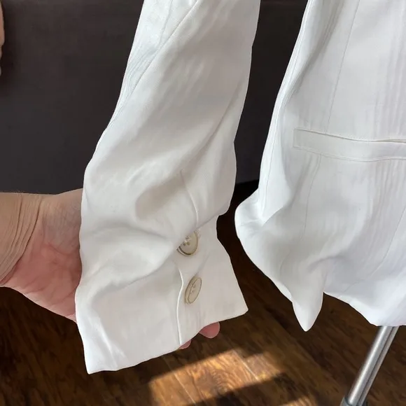 Paige Rosette Double Breasted White Pinstripe Power Blazer
