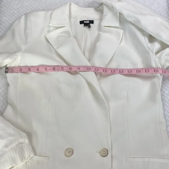 Paige Rosette Double Breasted White Pinstripe Power Blazer