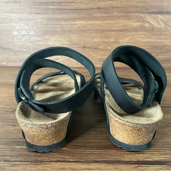 PAPILLIO By Birkenstock Black Leather Ankle Strap Sandals Women’s Size 6 (37)