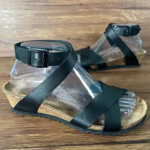 PAPILLIO By Birkenstock Black Leather Ankle Strap Sandals Women’s Size 6 (37)