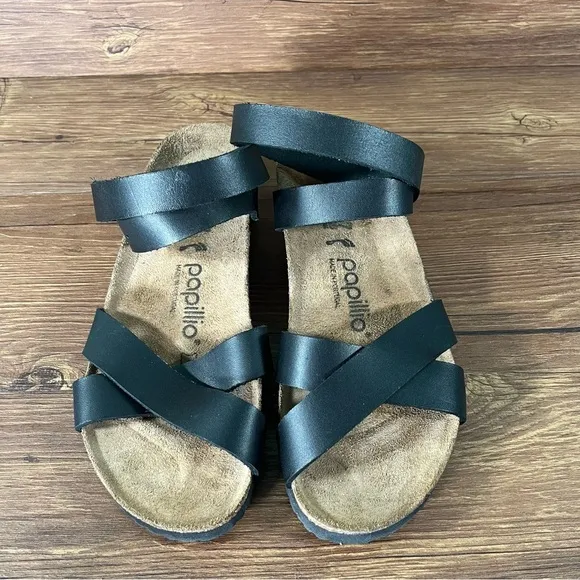 PAPILLIO By Birkenstock Black Leather Ankle Strap Sandals Women’s Size 6 (37)