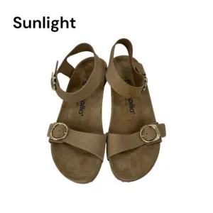Papillio Tan Leather Wedge Sandals Double Strap Gold Buckles Women EU 41-US 10.5