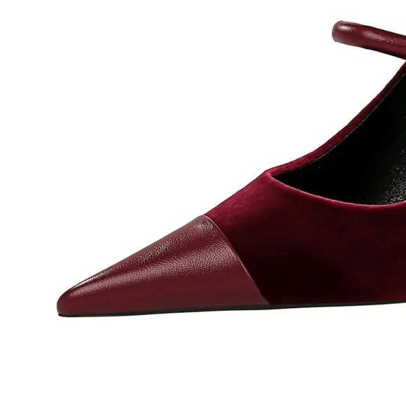 Party High Heels Thin Heels Shallow Mouth Pointed Suede &amp; Metallic Buckle Detail
