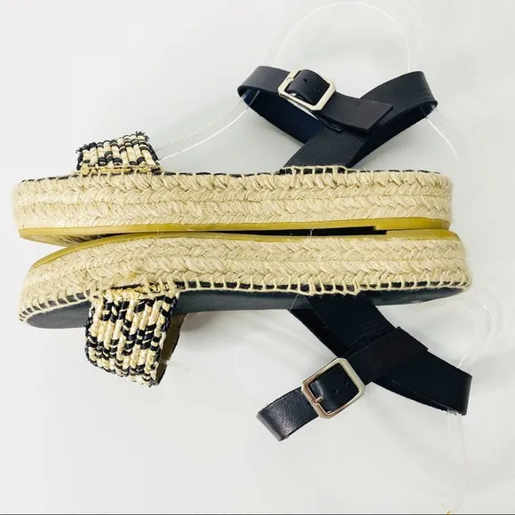 Paseart Espadrille Platform Sandals Black Tan 8