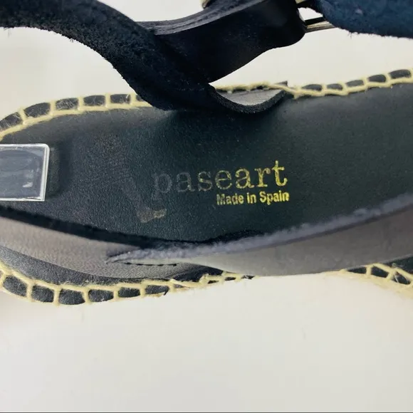 Paseart Espadrille Platform Sandals Black Tan 8
