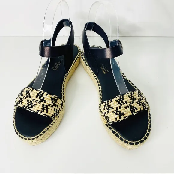 Paseart Espadrille Platform Sandals Black Tan 8