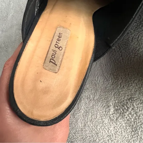 Paul Green Avery Nubuck Leather Artisan Strappy Block Heel Peep Toe Mule Black