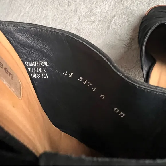 Paul Green Avery Nubuck Leather Artisan Strappy Block Heel Peep Toe Mule Black