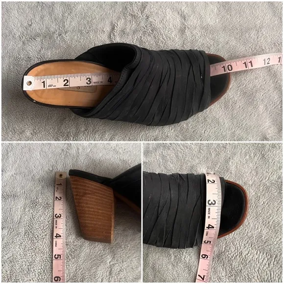 Paul Green Avery Nubuck Leather Artisan Strappy Block Heel Peep Toe Mule Black