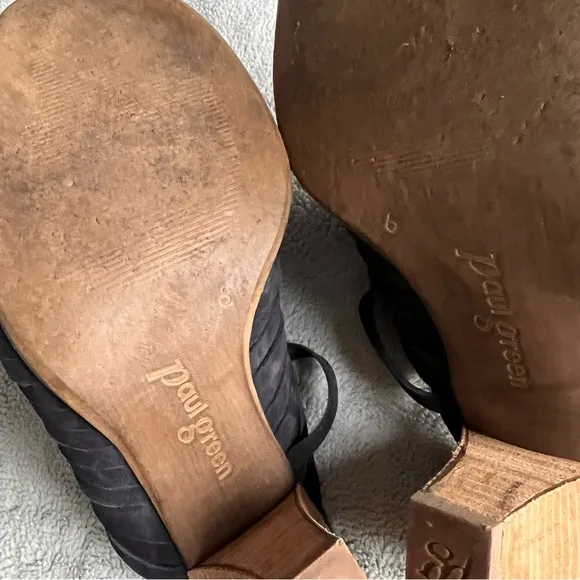 Paul Green Avery Nubuck Leather Artisan Strappy Block Heel Peep Toe Mule Black