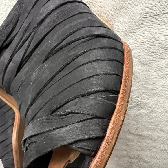 Paul Green Avery Nubuck Leather Artisan Strappy Block Heel Peep Toe Mule Black