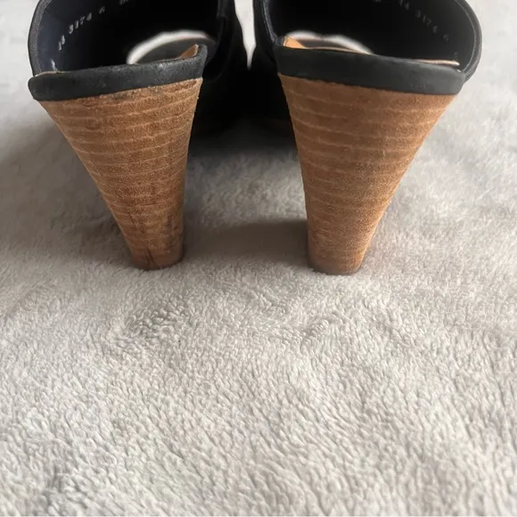 Paul Green Avery Nubuck Leather Artisan Strappy Block Heel Peep Toe Mule Black