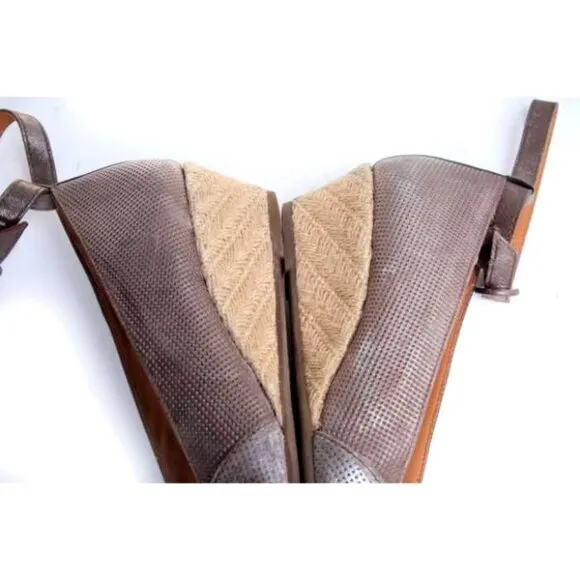 Paul green espadrilles wedge heels shoes perforated leather metallic uk 7 us 9.5
