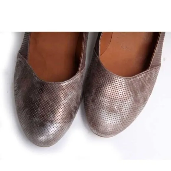 Paul green espadrilles wedge heels shoes perforated leather metallic uk 7 us 9.5