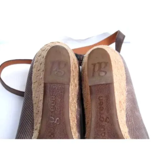 Paul green espadrilles wedge heels shoes perforated leather metallic uk 7 us 9.5