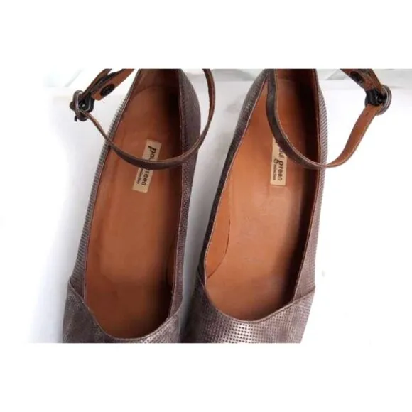 Paul green espadrilles wedge heels shoes perforated leather metallic uk 7 us 9.5