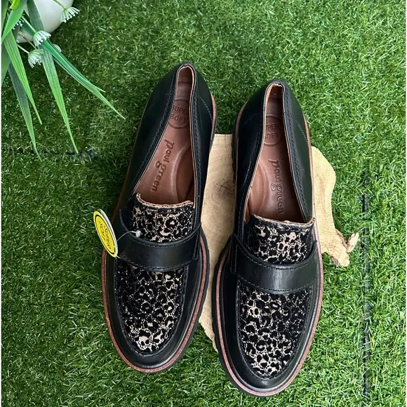 Paul green NATASHA LEOPARD PRINT LEATHER LOAFER IN LEO BLACK COMBO size 7.5 new