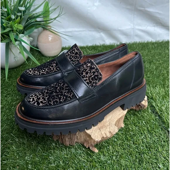 Paul green NATASHA LEOPARD PRINT LEATHER LOAFER IN LEO BLACK COMBO size 7.5 new