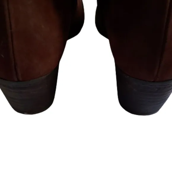 Paul Green Suede Stacked Moto Ankle Boot with Buckle 8.5 Cognac Brown