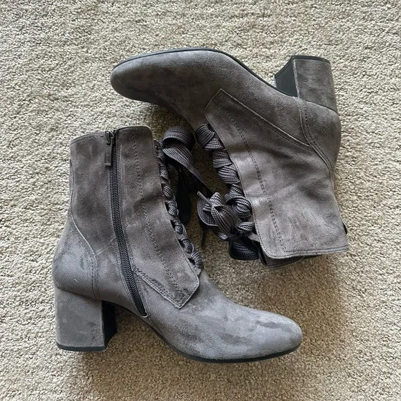 Paul Green Tracy Gray Suede Victorian Style Lace Up Boots