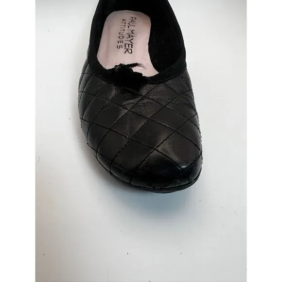Paul Mayer Attitudes Ballet Flat Women 6.5 Leather Quilted Black