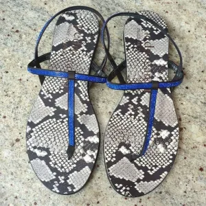 Pedro Garcia Skinny Crystal Strap Flat Thong Sandals Swarovski Blue 36 (…