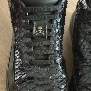 Philipp Plein Black Textured Sneakers with Skull Emblem