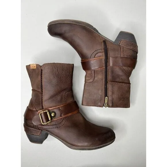 Pikolinos Boots Ankle Boots Buckle Brown Leather Women’s Size 37
