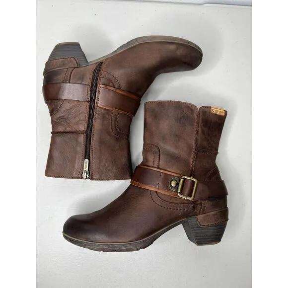 Pikolinos Boots Ankle Boots Buckle Brown Leather Women’s Size 37
