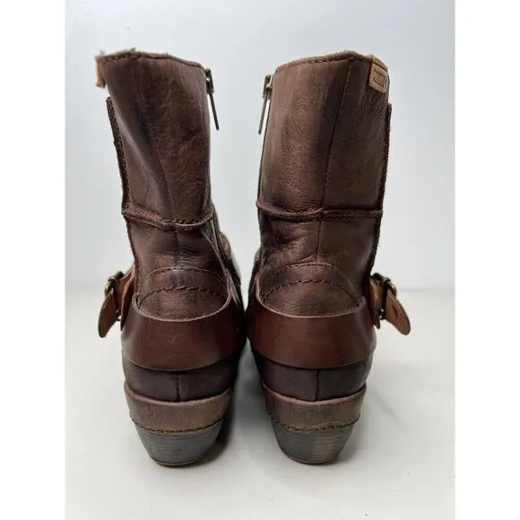 Pikolinos Boots Ankle Boots Buckle Brown Leather Women’s Size 37
