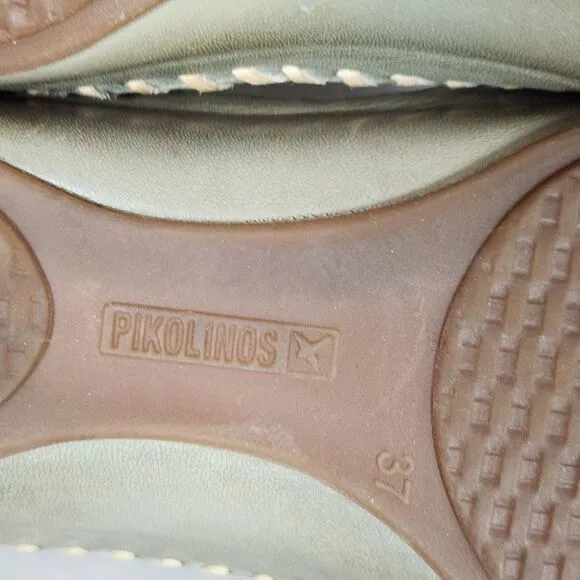 Pikolinos Womens Vallarta green brown cream Leather T-Strap Sandals Size EU 37