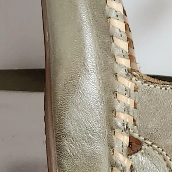 Pikolinos Womens Vallarta green brown cream Leather T-Strap Sandals Size EU 37