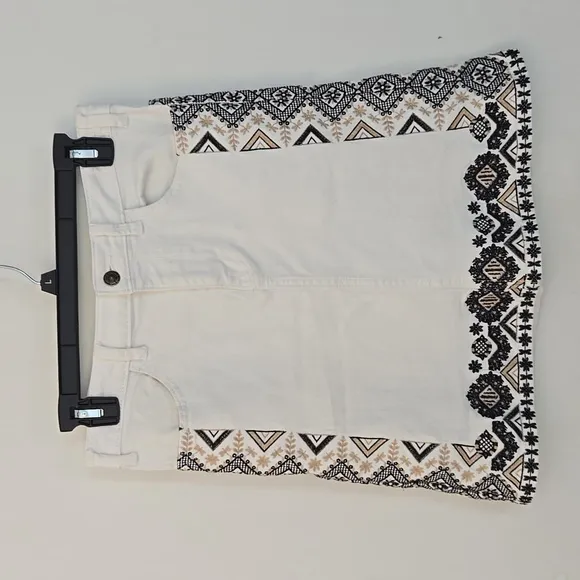 Pilcro and the Letterpress Embroidered Denim Mini Skirt