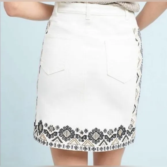 Pilcro and the Letterpress Embroidered Denim Mini Skirt
