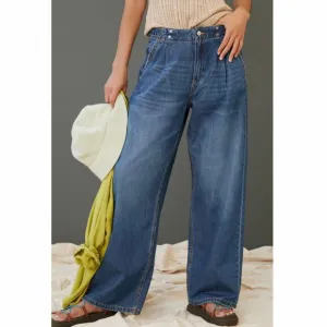 Pilcro Pleated Wide Leg Jeans Size 28 Blue High Rise Cotton Casual Anthropologie