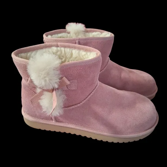 Pink Suede Women's Boots with Bow Detail