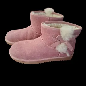 Pink Suede Women's Boots with Bow Detail