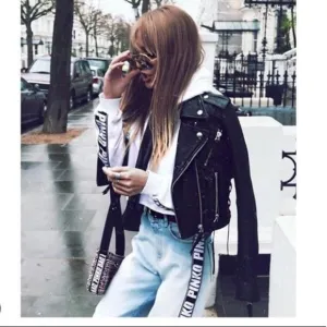 Pinko high rise with logoed band boyfriend jean