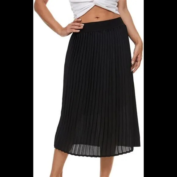 Pleated Midi Skirt,High Waist Swing Boho Pleated Elastic A-line Long Skirts