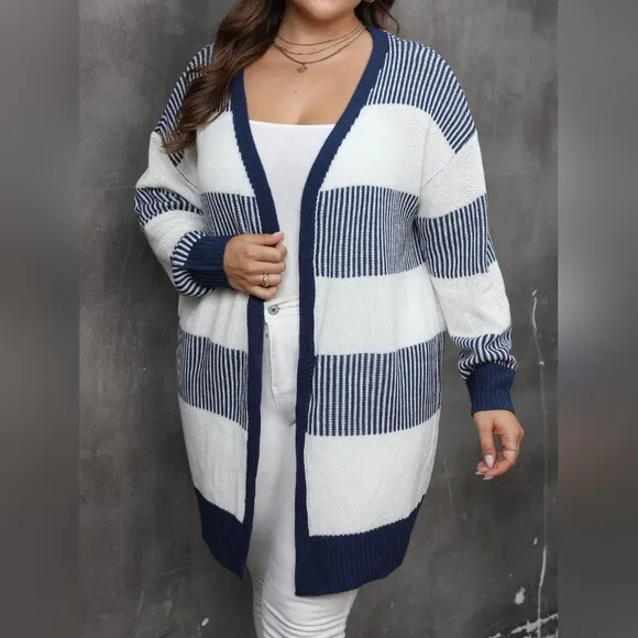Plus Size Coastal Colorblock Cardigan