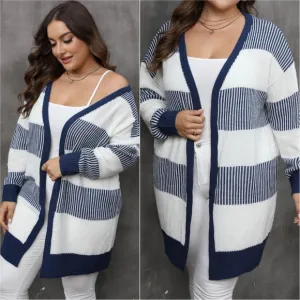 Plus Size Coastal Colorblock Cardigan