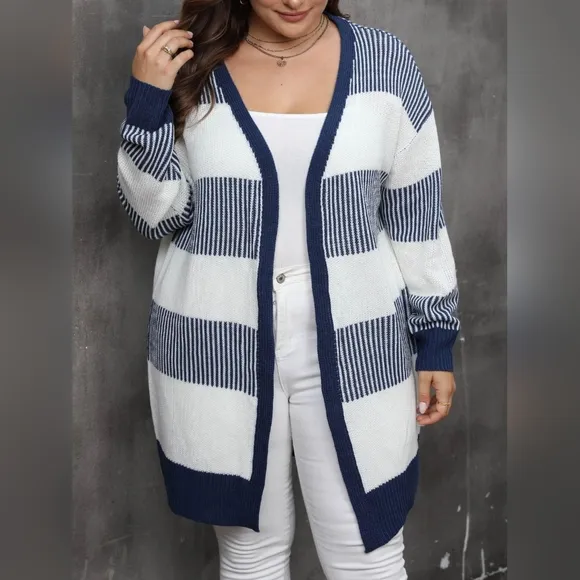 Plus Size Coastal Colorblock Cardigan